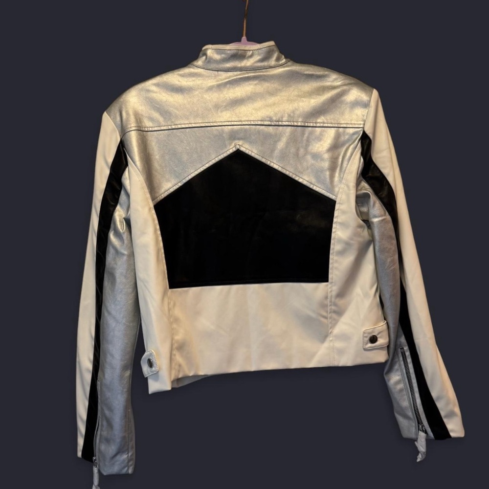Steve Madden Metallic Silver and White Leather Jacket - Picture 2 of 3
